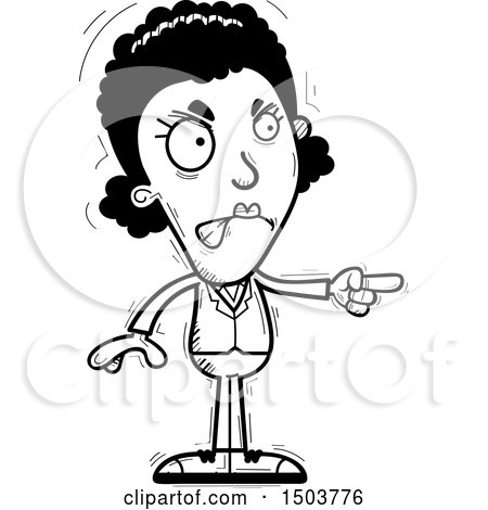 Clipart of a Black and White Mad Pointing African American Business Woman - Royalty Free Vector Illustration by Cory Thoman