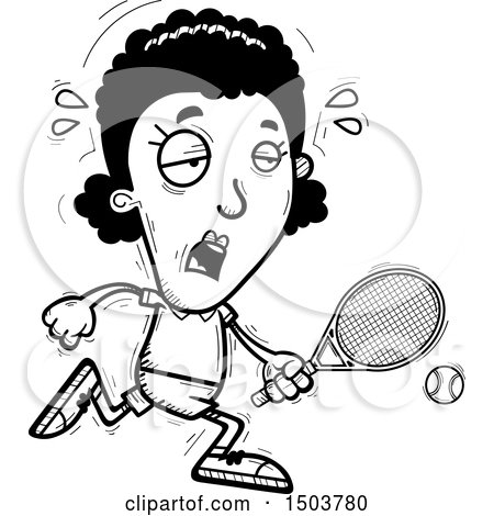 Clipart of a Black and White Tired African American Woman Tennis Player - Royalty Free Vector Illustration by Cory Thoman