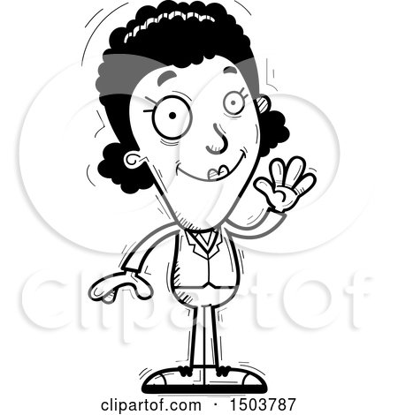 Clipart of a Black and White Waving African American Business Woman - Royalty Free Vector Illustration by Cory Thoman