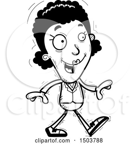 Clipart of a Black and White Walking African American Business Woman - Royalty Free Vector Illustration by Cory Thoman