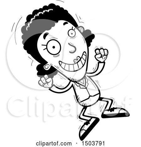 Clipart of a Black and White Jumping African American Business Woman - Royalty Free Vector Illustration by Cory Thoman