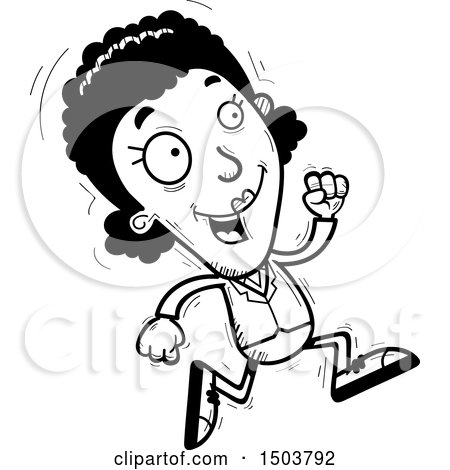 Clipart of a Black and White Running African American Business Woman - Royalty Free Vector Illustration by Cory Thoman