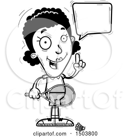 Clipart of a Black and White Talking African American Woman Badminton Player - Royalty Free Vector Illustration by Cory Thoman