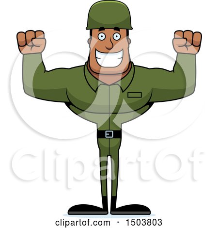 Clipart of a Cheering Buff African American Male Army Soldier - Royalty Free Vector Illustration by Cory Thoman