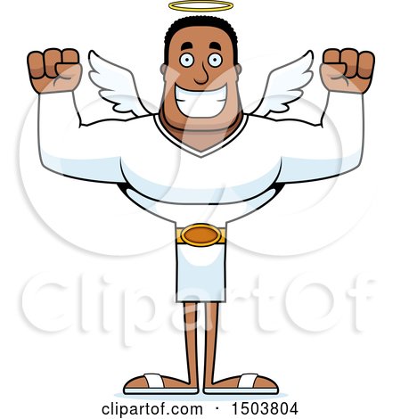 Clipart of a Cheering Buff African American Male Angel - Royalty Free Vector Illustration by Cory Thoman