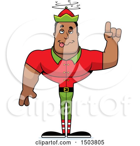 Clipart of a Drunk Buff African American Male Christmas Elf - Royalty Free Vector Illustration by Cory Thoman