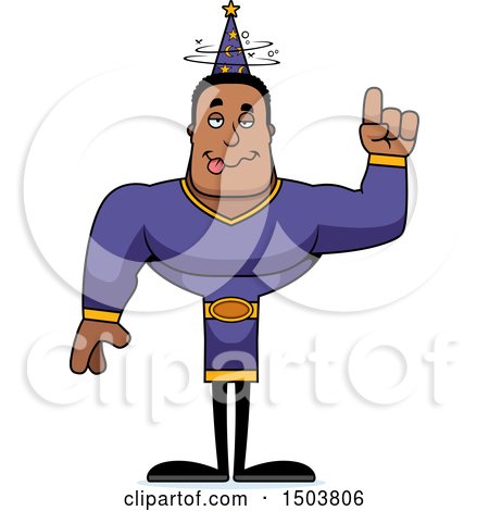 Clipart of a Drunk Buff African American Male Wizard - Royalty Free Vector Illustration by Cory Thoman