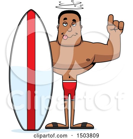 Clipart of a Drunk Buff African American Male Surfer - Royalty Free Vector Illustration by Cory Thoman