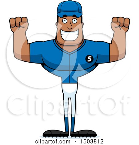 Clipart of a Cheering Buff African American Male Baseball Player - Royalty Free Vector Illustration by Cory Thoman