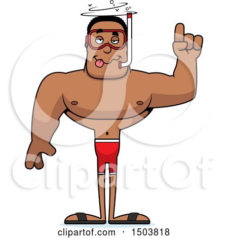 Clipart of a Drunk Buff African American Male Snorkeler - Royalty Free Vector Illustration by Cory Thoman