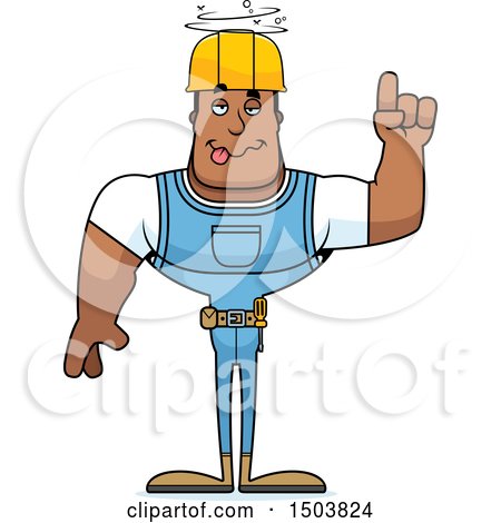 Clipart of a Drunk Buff African American Male Construction Worker - Royalty Free Vector Illustration by Cory Thoman