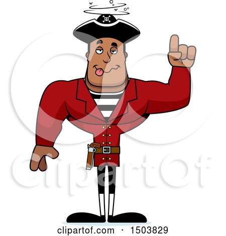 Clipart of a Drunk Buff African American Male Pirate Captain - Royalty Free Vector Illustration by Cory Thoman