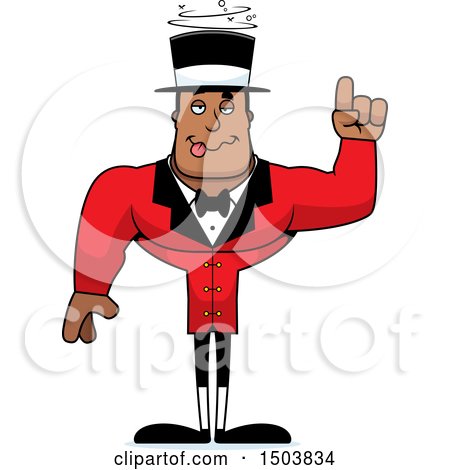 Clipart of a Drunk Buff African American Male Circus Ringmaster - Royalty Free Vector Illustration by Cory Thoman