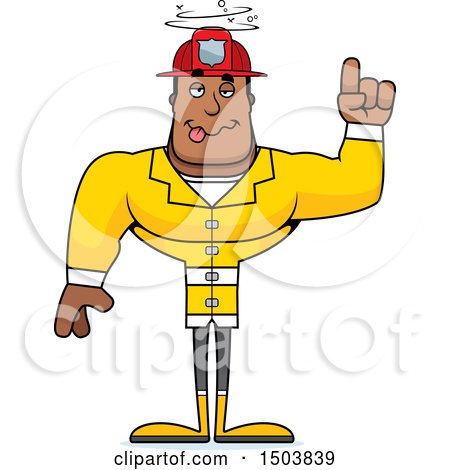 Clipart of a Drunk Buff African American Male Fire Fighter - Royalty Free Vector Illustration by Cory Thoman