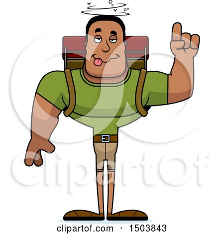 Clipart of a Drunk Buff African American Male Hiker - Royalty Free Vector Illustration by Cory Thoman