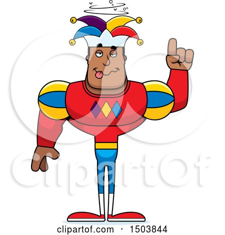 Clipart of a Drunk Buff African American Male Jester - Royalty Free Vector Illustration by Cory Thoman