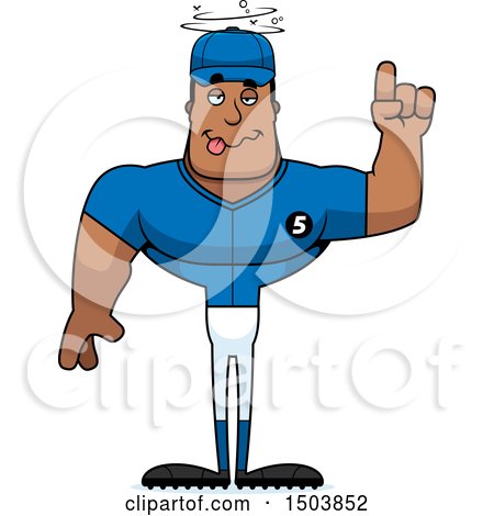 Clipart of a Buff African American Male Baseball Player with an Idea - Royalty Free Vector Illustration by Cory Thoman