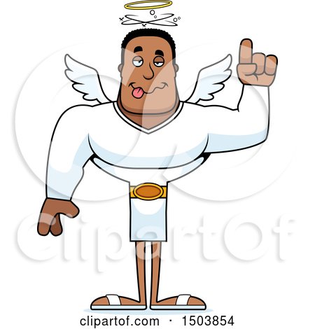 Clipart of a Drunk Buff African American Male Angel - Royalty Free Vector Illustration by Cory Thoman