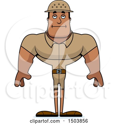 Clipart of a Bored Buff African American Male Zookeeper - Royalty Free Vector Illustration by Cory Thoman