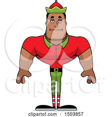 Clipart of a Bored Buff African American Male Christmas Elf - Royalty Free Vector Illustration by Cory Thoman