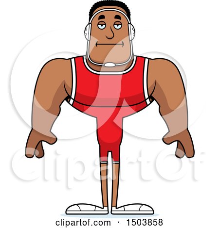 Clipart of a Bored Buff African American Male Wrestler - Royalty Free Vector Illustration by Cory Thoman