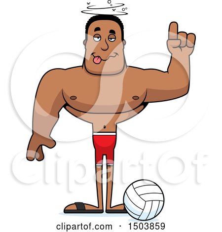 Clipart of a Drunk Buff African American Male Beach Volleyball Player - Royalty Free Vector Illustration by Cory Thoman