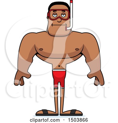 Clipart of a Bored Buff African American Male Snorkeler - Royalty Free Vector Illustration by Cory Thoman