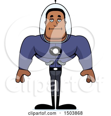Clipart of a Bored Buff African American Space Man or Astronaut - Royalty Free Vector Illustration by Cory Thoman