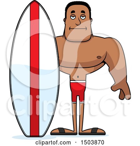 Clipart of a Bored Buff African American Male Surfer - Royalty Free Vector Illustration by Cory Thoman