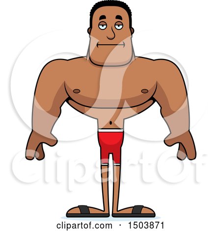 Clipart of a Bored Buff African American Male Swimmer - Royalty Free Vector Illustration by Cory Thoman