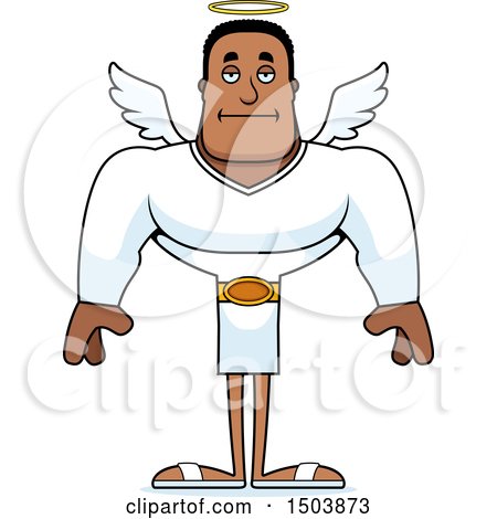 Clipart of a Bored Buff African American Male Angel - Royalty Free Vector Illustration by Cory Thoman