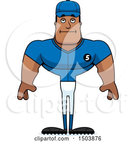 Clipart of a Bored Buff African American Male Baseball Player - Royalty Free Vector Illustration by Cory Thoman