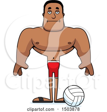 Clipart of a Bored Buff African American Male Beach Volleyball Player - Royalty Free Vector Illustration by Cory Thoman