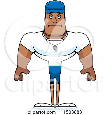 Clipart of a Bored Buff African American Male Coach - Royalty Free Vector Illustration by Cory Thoman