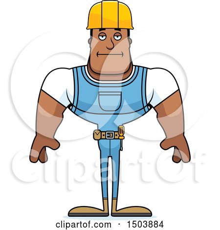 Clipart of a Bored Buff African American Male Construction Worker - Royalty Free Vector Illustration by Cory Thoman