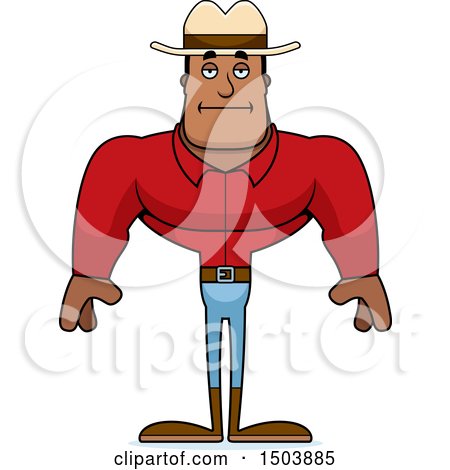 Clipart of a Bored Buff African American Male Cowboy - Royalty Free Vector Illustration by Cory Thoman