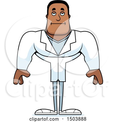Clipart of a Bored Buff African American Male Doctor - Royalty Free Vector Illustration by Cory Thoman