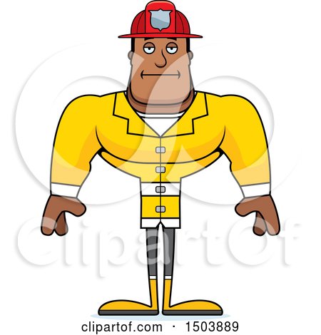 Clipart of a Bored Buff African American Male Fire Fighter - Royalty Free Vector Illustration by Cory Thoman