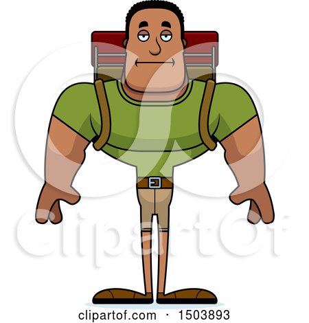 Clipart of a Bored Buff African American Male Hiker - Royalty Free Vector Illustration by Cory Thoman