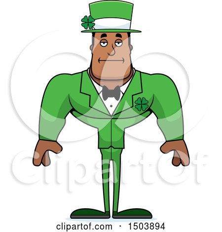 Clipart of a Bored Buff Black Irish Male Leprechaun - Royalty Free Vector Illustration by Cory Thoman