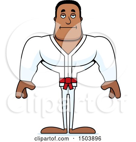 Clipart of a Bored Buff African American Karate Man - Royalty Free Vector Illustration by Cory Thoman