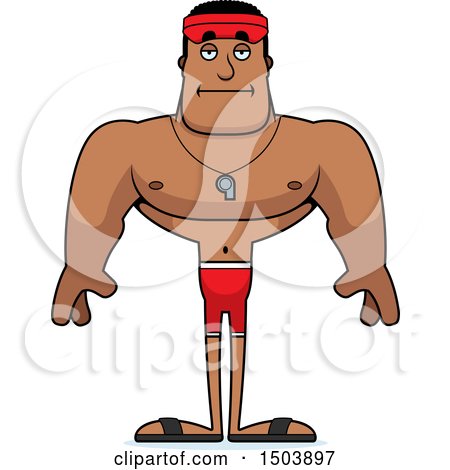 Clipart of a Bored Buff African American Male Lifeguard - Royalty Free Vector Illustration by Cory Thoman