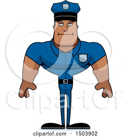 Clipart of a Bored Buff African American Male Police Officer - Royalty Free Vector Illustration by Cory Thoman