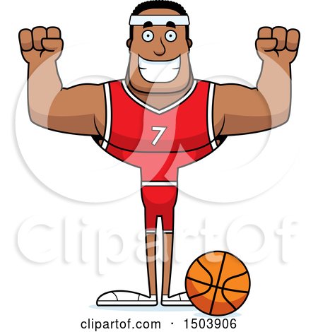 Clipart of a Cheering Buff African American Male Basketball Player - Royalty Free Vector Illustration by Cory Thoman