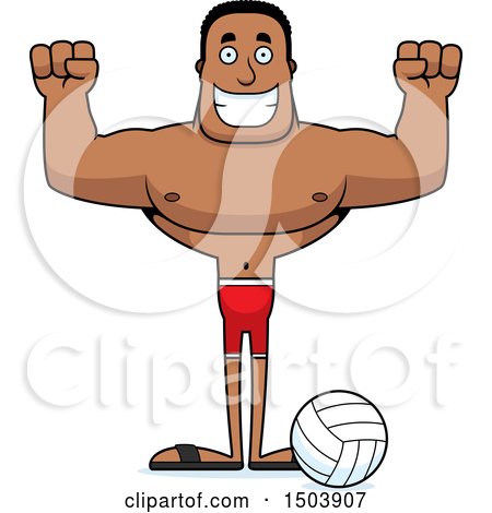Clipart of a Cheering Buff African American Male Beach Volleyball Player - Royalty Free Vector Illustration by Cory Thoman