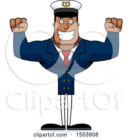 Clipart of a Cheering Buff African American Male Sea Captain - Royalty Free Vector Illustration by Cory Thoman