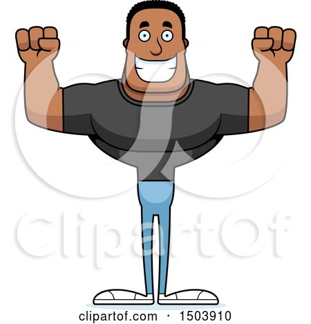 Clipart of a Cheering Buff African American Casual Man - Royalty Free Vector Illustration by Cory Thoman