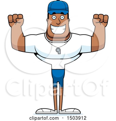 Clipart of a Cheering Buff African American Male Coach - Royalty Free Vector Illustration by Cory Thoman