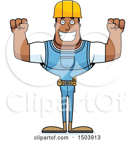 Clipart of a Cheering Buff African American Male Construction Worker - Royalty Free Vector Illustration by Cory Thoman