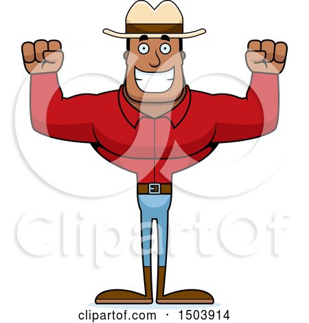 Clipart of a Cheering Buff African American Male Cowboy - Royalty Free Vector Illustration by Cory Thoman